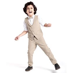 Babyhug Full Sleeves Stretchable Party Suit - Beige