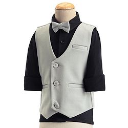 Babyhug Full Sleeves 3 Piece Party Suit with Bow & Stretch Solid Color - Grey & Black