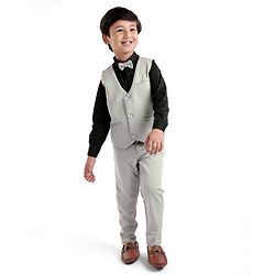 Babyhug Full Sleeves 3 Piece Party Suit with Bow & Stretch Solid Color - Grey & Black