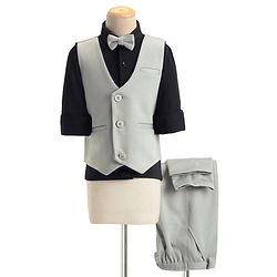 Babyhug Full Sleeves 3 Piece Party Suit with Bow & Stretch Solid Color - Grey & Black