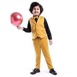 Babyhug Woven Full Sleeves Stretchable Three Piece Solid Colour Party Suit with Bow - Yellow & Black