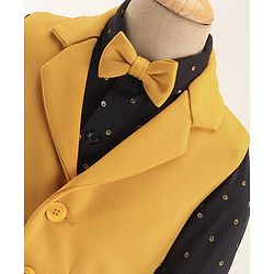 Babyhug Woven Full Sleeves Stretchable Three Piece Solid Colour Party Suit with Bow - Yellow & Black