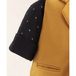 Babyhug Woven Full Sleeves Stretchable Three Piece Solid Colour Party Suit with Bow - Yellow & Black