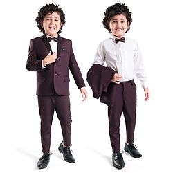 Babyhug Woven Full Sleeves Three Piece Solid Colour Party Suit with Bow - Maroon