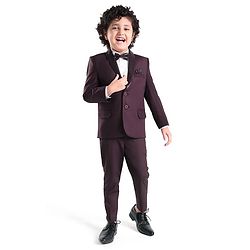 Babyhug Woven Full Sleeves Three Piece Solid Colour Party Suit with Bow - Maroon