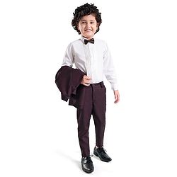 Babyhug Woven Full Sleeves Three Piece Solid Colour Party Suit with Bow - Maroon