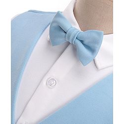 Babyhug Full Sleeves Three Piece Party Suit with Bow & Stretch - White & Blue