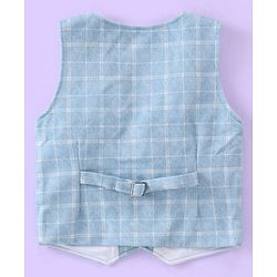 Babyhug Full Sleeves Three Piece Party Suit Checkered with Bow & Hat - White & Blue