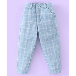 Babyhug Full Sleeves Three Piece Party Suit Checkered with Bow & Hat - White & Blue