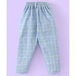 Babyhug Full Sleeves Three Piece Party Suit Checkered with Bow & Hat - White & Blue