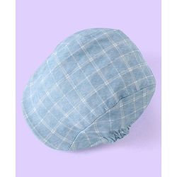Babyhug Full Sleeves Three Piece Party Suit Checkered with Bow & Hat - White & Blue