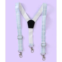 Babyhug Full Sleeves Three Piece Party Suit Checkered with Bow & Hat - White & Blue