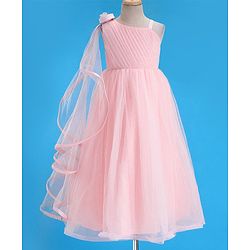 Babyhug Sleeveless One Side Ruffle  Mesh Party Frock - Peach
