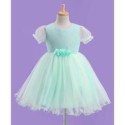 Babyhug Half Balloon Sleeves Textured Yoke Party Frock with Floral Applique -  Mint