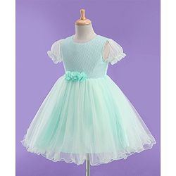 Babyhug Half Balloon Sleeves Textured Yoke Party Frock with Floral Applique -  Mint