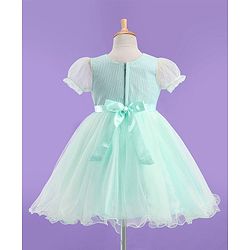 Babyhug Half Balloon Sleeves Textured Yoke Party Frock with Floral Applique -  Mint