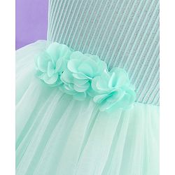 Babyhug Half Balloon Sleeves Textured Yoke Party Frock with Floral Applique -  Mint