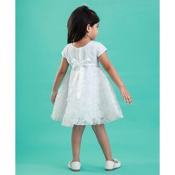 Babyhug Sleeveless Floral Embroidery with Bow Applique Party Frock - White