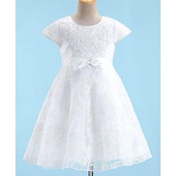 Babyhug Sleeveless Floral Embroidery with Bow Applique Party Frock - White