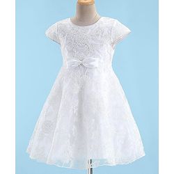 Babyhug Sleeveless Floral Embroidery with Bow Applique Party Frock - White