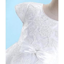 Babyhug Sleeveless Floral Embroidery with Bow Applique Party Frock - White