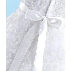 Babyhug Sleeveless Floral Embroidery with Bow Applique Party Frock - White