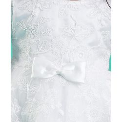 Babyhug Sleeveless Floral Embroidery with Bow Applique Party Frock - White