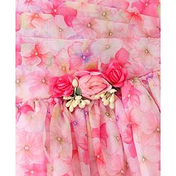 Babyhug Sleeveless Floral Printed Fit & Flare Party Frock with Floral Applique  - Pink