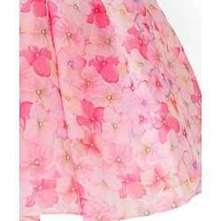 Babyhug Sleeveless Floral Printed Fit & Flare Party Frock with Floral Applique  - Pink