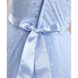 Babyhug Sleeveless Foil Printed with Bow Applique Flared Party Frock - Powder Blue