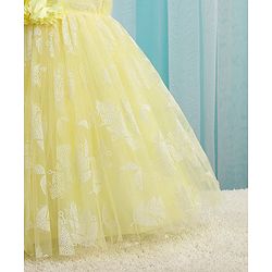 Babyhug Sleeveless Rubber Floral Printed with Corsage Flared Party Frock - Yellow