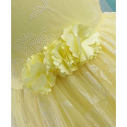 Babyhug Sleeveless Rubber Floral Printed with Corsage Flared Party Frock - Yellow