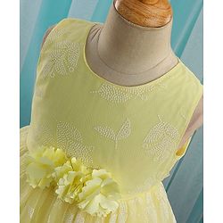 Babyhug Sleeveless Rubber Floral Printed with Corsage Flared Party Frock - Yellow