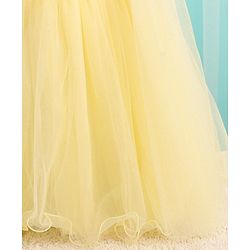 Babyhug Sleeveless Sequinned Yoke Mesh Party Frock With Bow Applique - Yellow