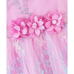 Babyhug Sleeveless Party Frock With Star Embroidered & Floral Applique - Pink