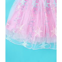 Babyhug Sleeveless Party Frock With Star Embroidered & Floral Applique - Pink