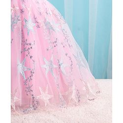 Babyhug Sleeveless Party Frock With Star Embroidered & Floral Applique - Pink