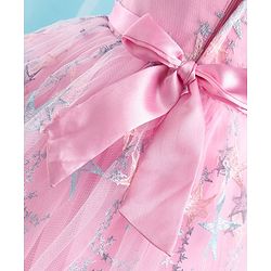 Babyhug Sleeveless Party Frock With Star Embroidered & Floral Applique - Pink