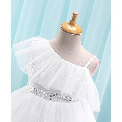 Babyhug Sleeveless Mesh Party Frock with Sequin Detailing - White
