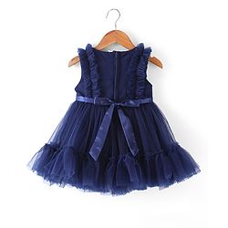 Babyhug Sleeveless Bow Applique  Mesh Party Frock - Navy Blue