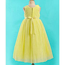 Babyhug Sleeveless Textured Party Dress with Floral Applique - Yellow