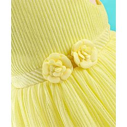 Babyhug Sleeveless Textured Party Dress with Floral Applique - Yellow
