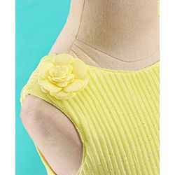 Babyhug Sleeveless Textured Party Dress with Floral Applique - Yellow