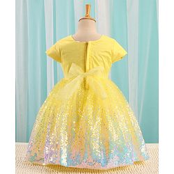 Babyhug Half Sleeves Sequinned Party Frock with Sequin Detailing & Bow Applique - Yellow