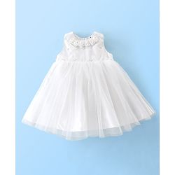 Babyhug Sleeveless Baptism Set With Floral Applique - White