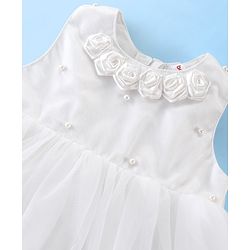 Babyhug Sleeveless Baptism Set With Floral Applique - White