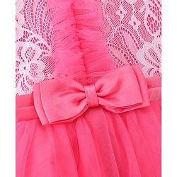 Babyhug Cap Sleeves Lace & Mesh Detailing with Bow Party Frock - Candy Pink