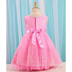 Babyhug Sleeveless Embroidered Party Frock with Sequins Detailing & Floral Applique - Light Pink