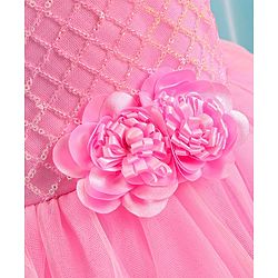 Babyhug Sleeveless Embroidered Party Frock with Sequins Detailing & Floral Applique - Light Pink
