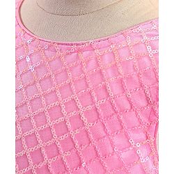 Babyhug Sleeveless Embroidered Party Frock with Sequins Detailing & Floral Applique - Light Pink